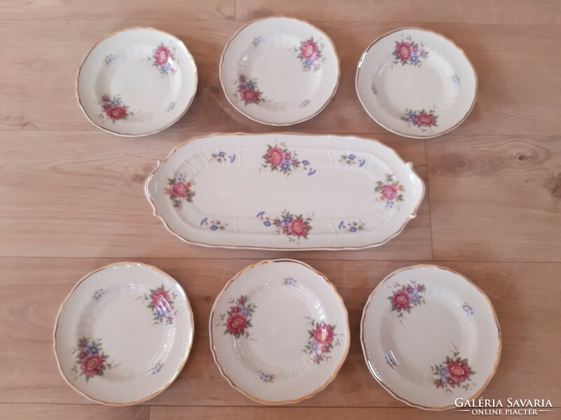 Hollóházi pattern porcelain cake set, sandwich set