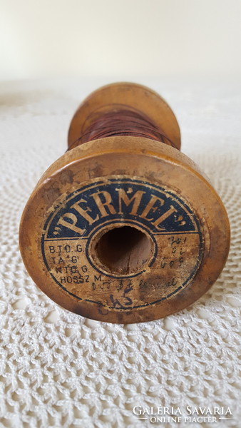 Antik "Permel"címkés rézdrótós spulni,nagy faspulni