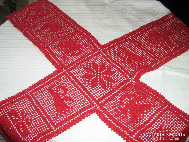 A charming Christmas hand-crocheted lace center tablecloth with a special shape