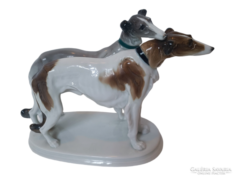 Antique art deco porcelain Borsoi Russian Greyhound couple dog