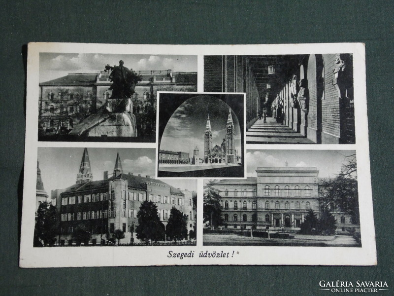 Képeslap, Szeged, mozaik részletek,városháza,templom,emlékmű,szobor ,1944