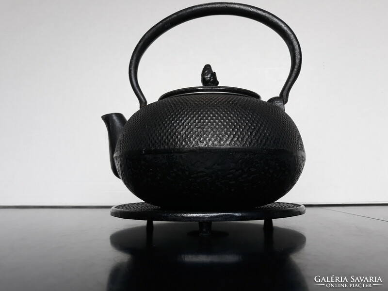 Marked vintage Japanese cast iron teapot with saucer for tea ceremony