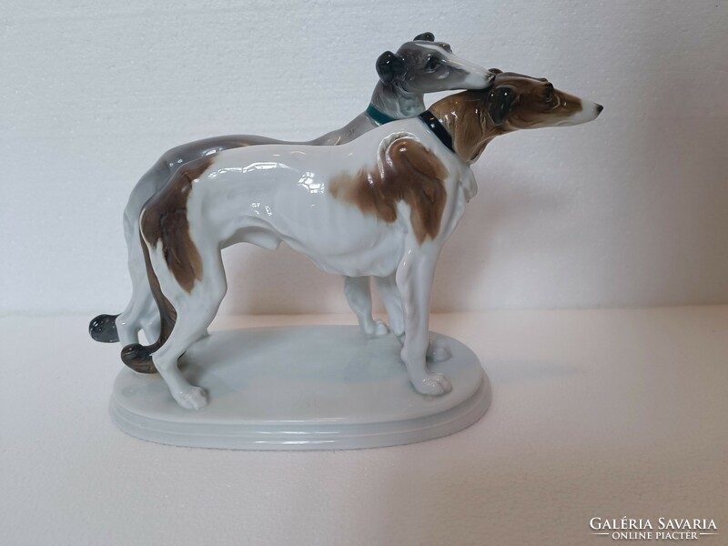 Antique art deco porcelain Borsoi Russian Greyhound couple dog