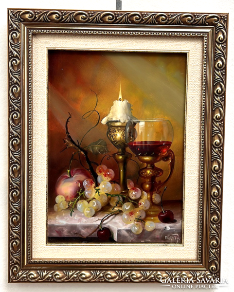 József Fürst signed, framed oil still life in an ornate frame