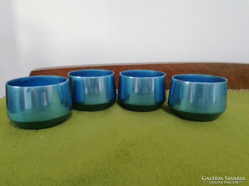 Retro metallic blue metal - glass combination coffee set for 4 people