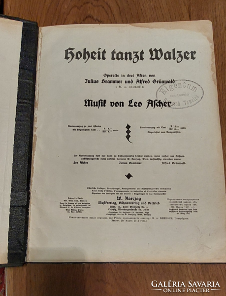 Leo Asher Hoheit tanzt Walzer W. Karczag Bécs 1911.TEWELES HEINRICH Director tulajdonos pecsét-kotta