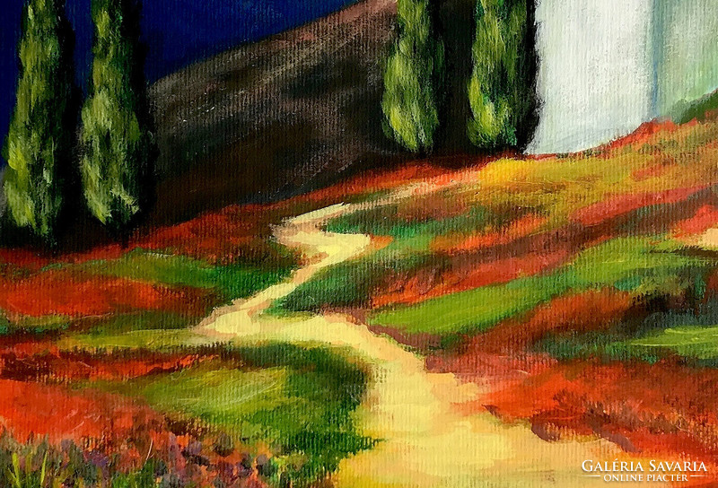 Út a színes dombon - akrilfestmény - 23 x 33,5 cm