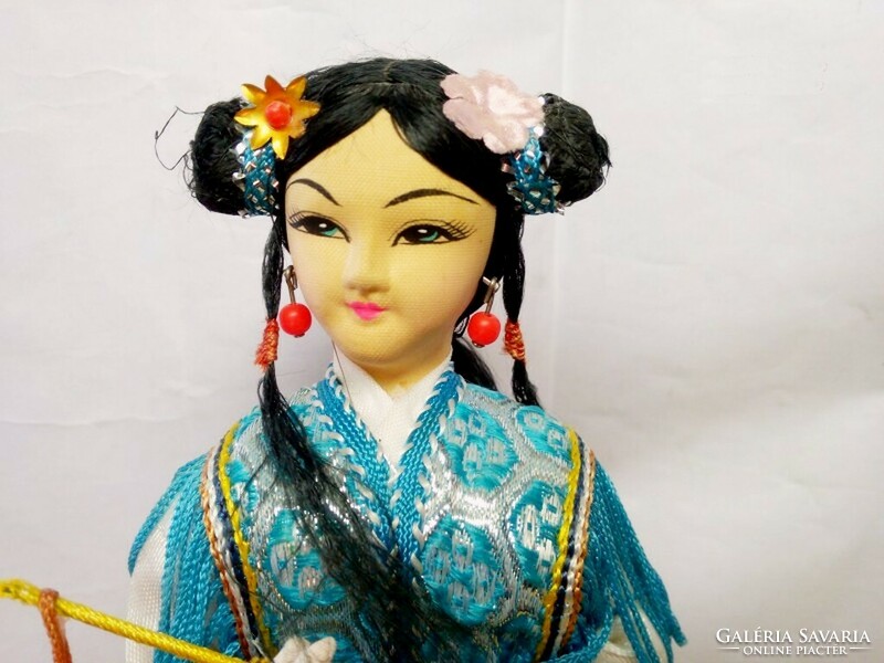 Geisha doll with lantern, standing doll in exotic folk costume from Japan