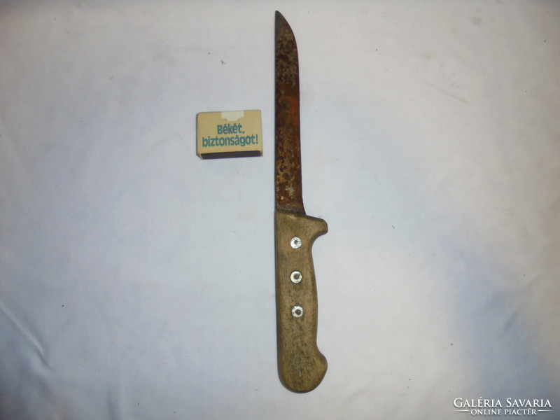 Large knife with an old wooden handle, butcher's knife, butcher's knife