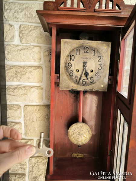 Art Nouveau original wall clock bim-bam, special sound system, polished glass. Jakab Gerő! Video.