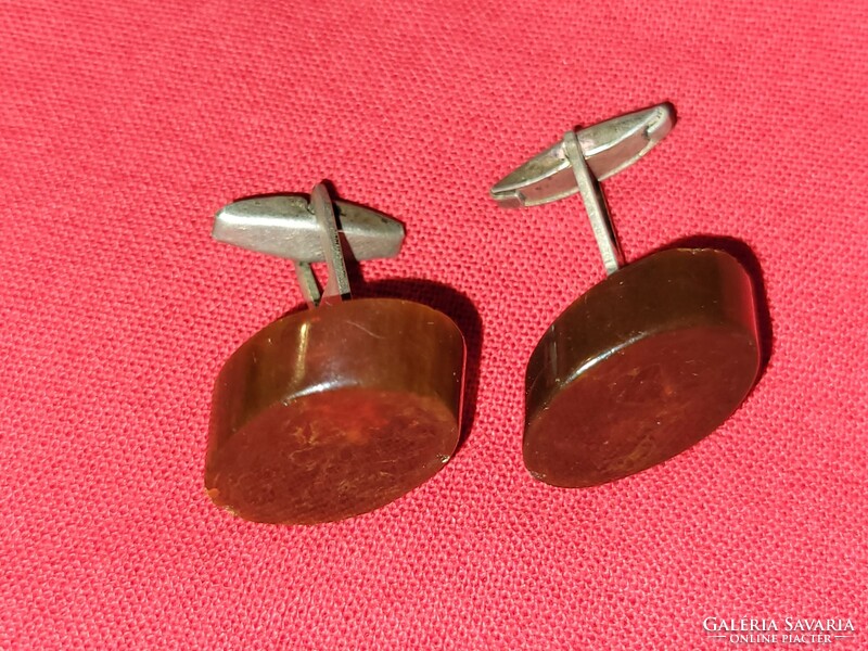 Pair of old marked silver amber cufflinks