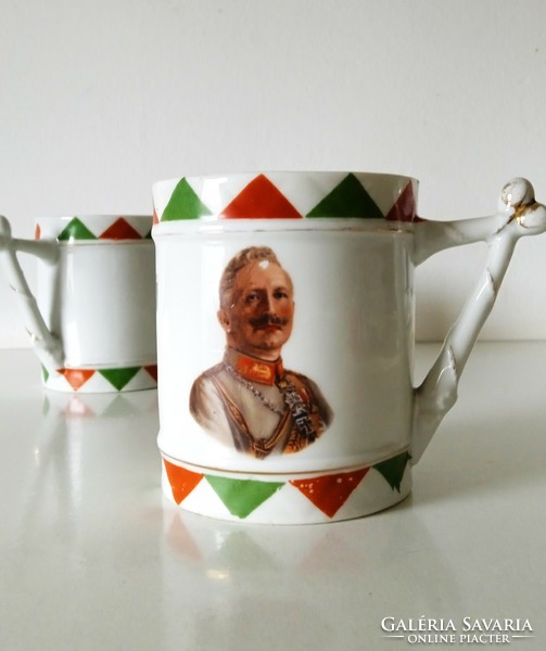 Antik, 2 db., MZ Altrohlau I. világháborús II. Wilhelm porcelán bögre, emlékbögre 1914-15