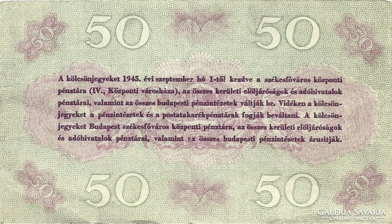 50 Pengő 1945 food loan ticket