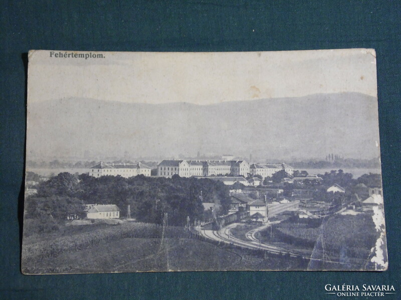 Postcard, white church, view detail, railway station, 1910