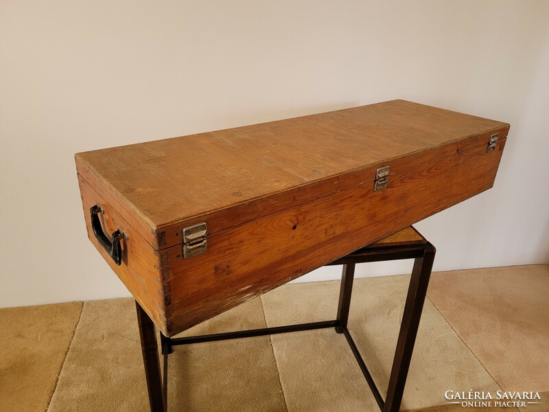 Old retro 112 cm long tapped wooden chest wooden transport chest