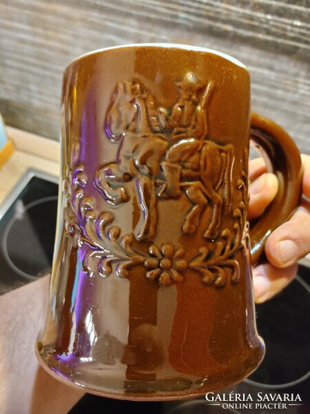 Armed horseman ceramic beer mug