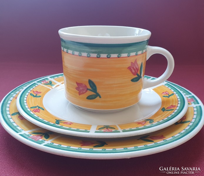 Wellco German porcelain breakfast set coffee tea cup saucer small plate tulip Easter spring