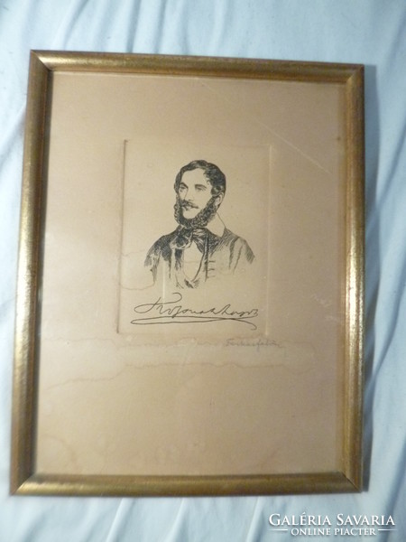 Imre Kossuth's portrait of Lojos Farkasfalvy antique copperplate