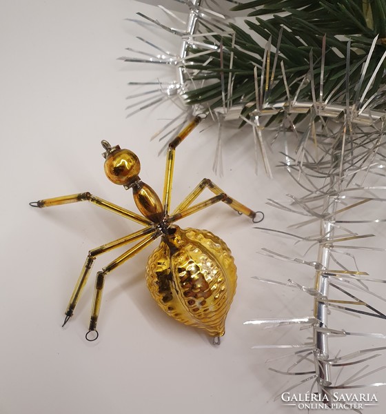 Üvegből készült  karácsonyfadísz pók, gablonz
