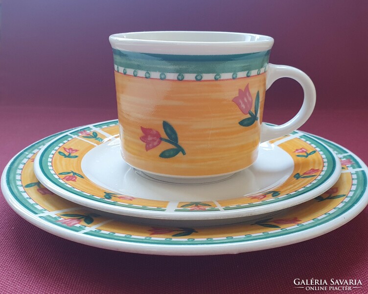 Wellco German porcelain breakfast set coffee tea cup saucer small plate tulip Easter spring