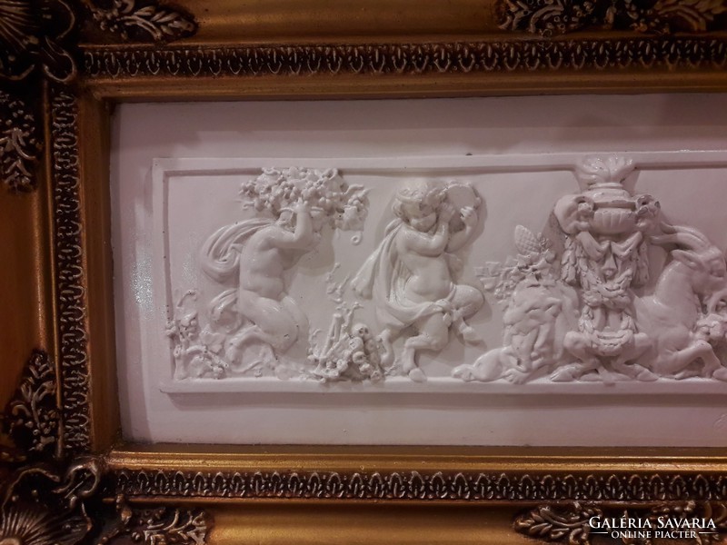 Antique putto relief, marked image 26 cm x 54 cm, I am waiting for an offer!