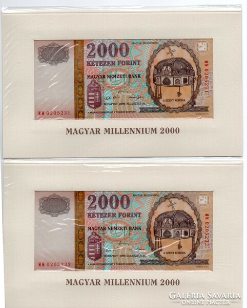 2,000 HUF millennium banknote in commemorative edition serial number tracking 2 pairs August 20, 2000