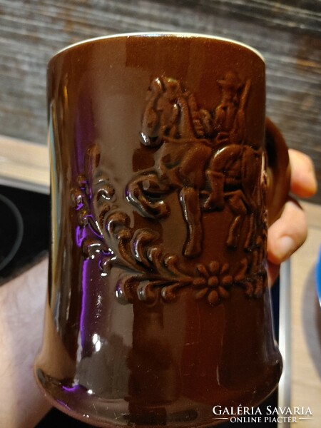 Armed horseman ceramic beer mug