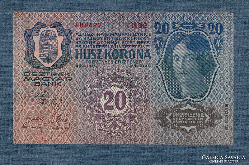 20 Korona 1913 II. kiadás Deutschösterreich bélyegzés    UNC