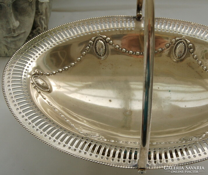 Antique large oval silver-plated serving bowl, basket, fruit bowl