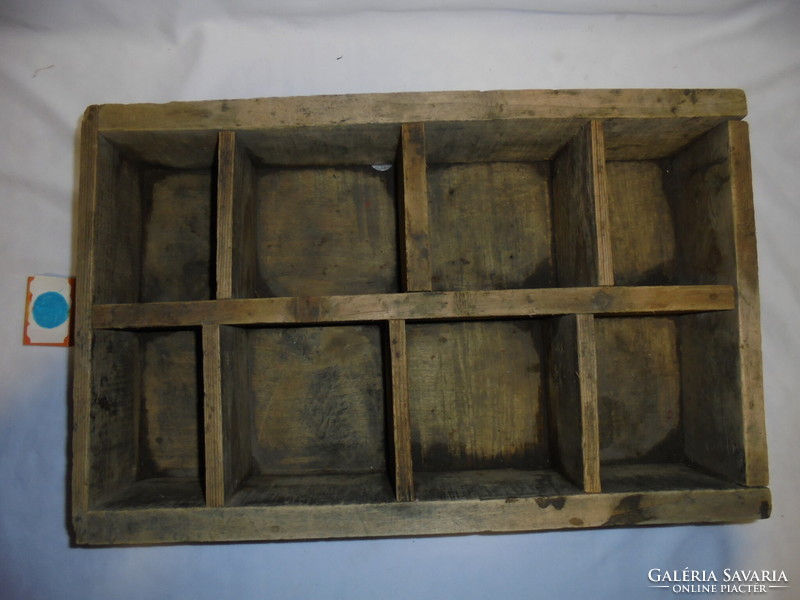 Old divided wooden box, storage box - eight compartments
