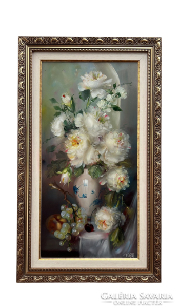 József Fürst signed, framed oil still life in an ornate frame