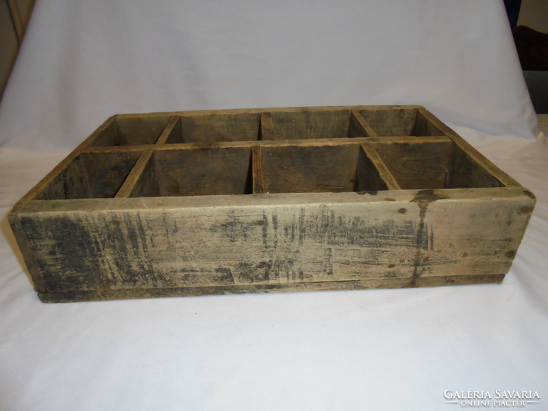 Old divided wooden box, storage box - eight compartments