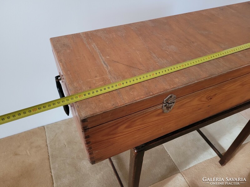Old retro 112 cm long tapped wooden chest wooden transport chest