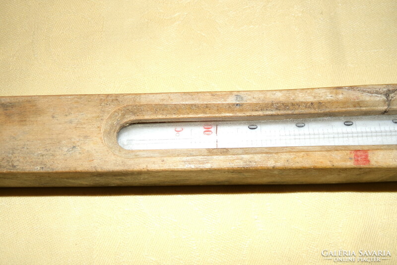 Retro thermometer in wooden case 40cm 100c mercury