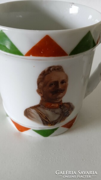 Antik, 2 db., MZ Altrohlau I. világháborús II. Wilhelm porcelán bögre, emlékbögre 1914-15