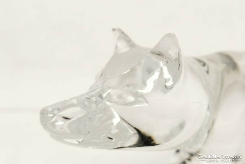 Crystal fox statue on a matte plinth. From the French cristal d'arques manufactory