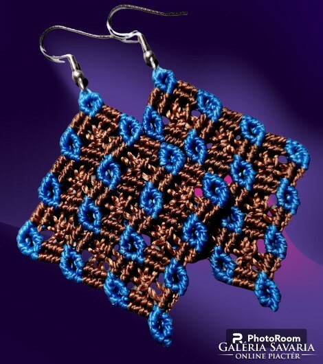 Barna-királykék  makramé fülbevaló