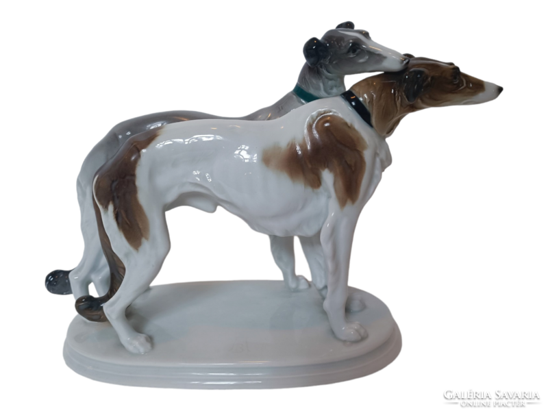 Antique art deco porcelain Borsoi Russian Greyhound couple dog
