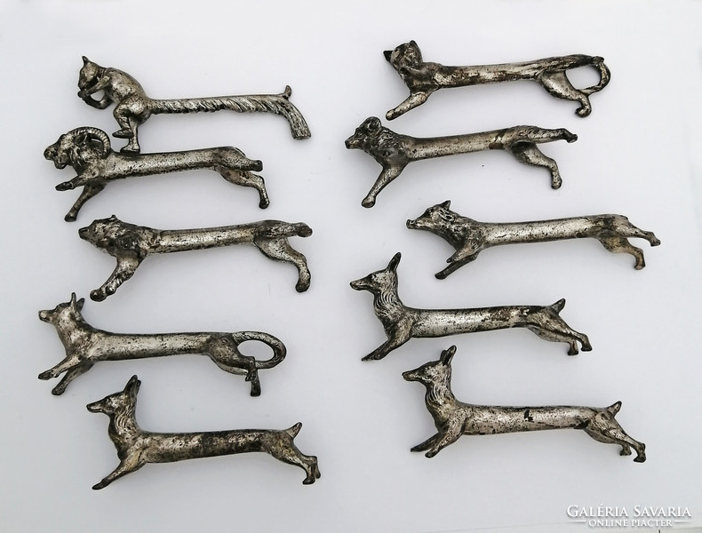 Old metal knife holders, bucks - 10 pcs - animal figures - bear, squirrel, boar, ram, cat...