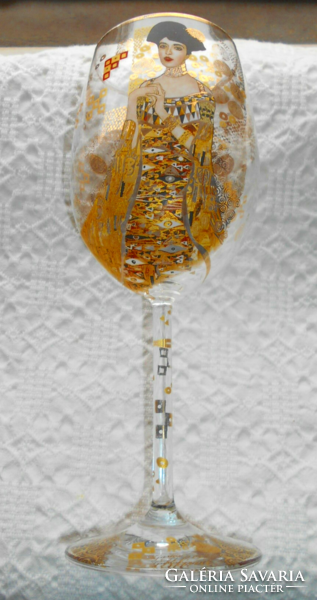 Gustav Klimt szecessziós festménye alapján talpas üveg  pohár