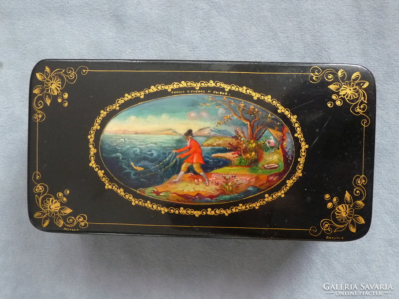 Old Russian lacquer box hand painted lacquer box mstera 50s Pushkin's tale with smirnov mark
