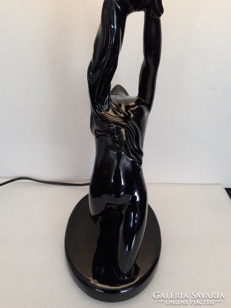 Art deco ceramic black female Italian table design lamp