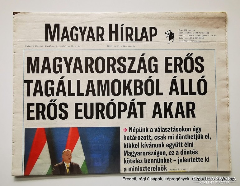 2018 április 11  /  Magyar Hírlap  /  Régi ÚJSÁGOK KÉPREGÉNYEK MAGAZINOK Ssz.:  26898
