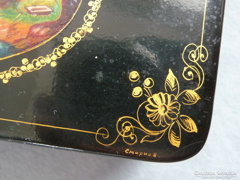 Old Russian lacquer box hand painted lacquer box mstera 50s Pushkin's tale with smirnov mark