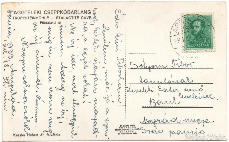 C - 270  Futott képeslap  Aggtelek - Cseppkőbarlang  1939  (Sárai fotó)