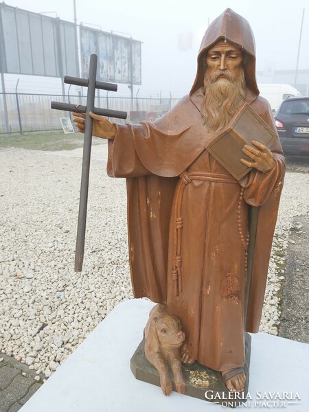 Old wooden statue of Saint Benedict. 84 Cm.