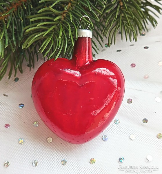 Old glass heart Christmas tree ornament 7cm