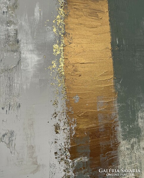 Andrea Elek - SAGE GREEN HARMONY - absztrakt festmény - 100x100 cm