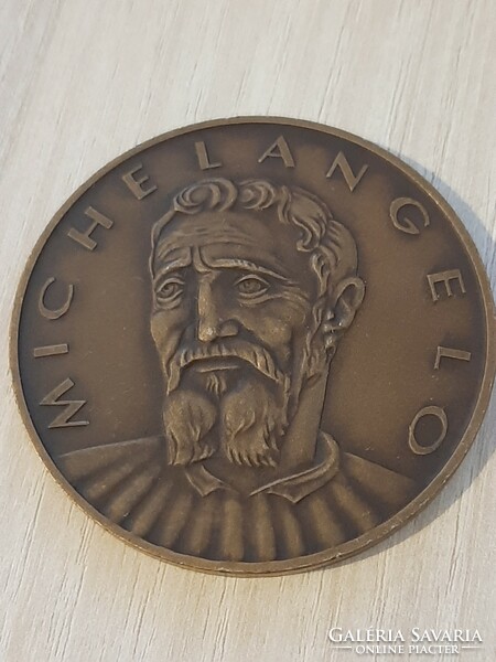 Michelangelo small blacksmith Gyula double-sided bronze plaque, coin 6 cm