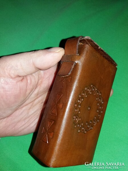 Old Polish leather decorated leather hardened cigarette case for long 100-120 threads 12x7cm perfect